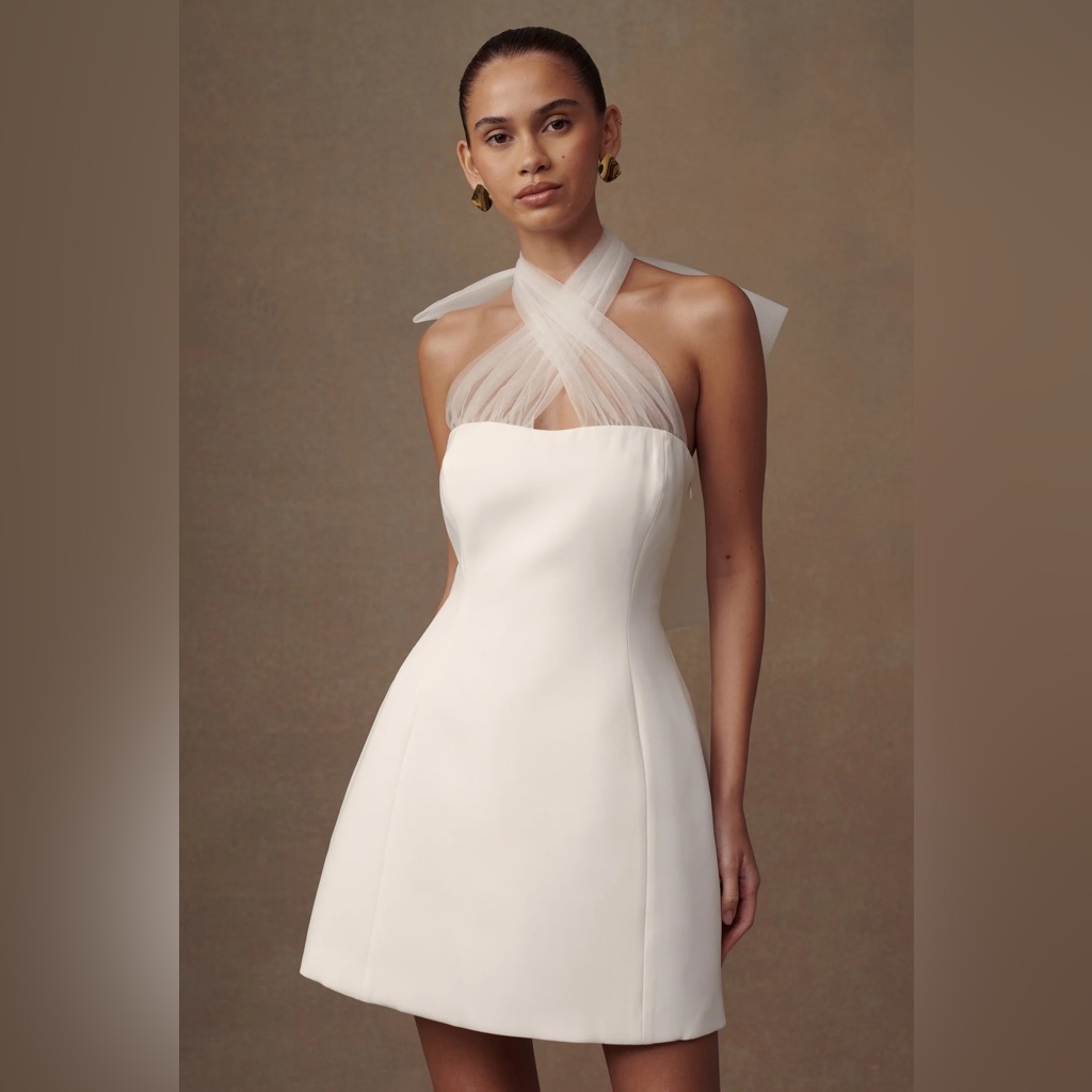 Nwt Maryam Tulle Bow Mini Dress - White